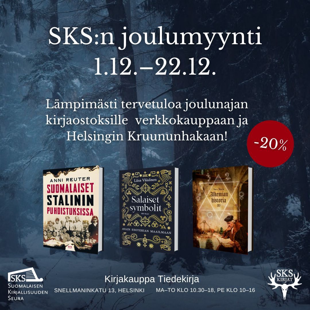 Lämpimästi tervetuloa joulunajan kirjaostoksille SKS:n verkkokauppaan ja kirjakauppa Tiedekirjan myymälään Helsingissä! Tarjolla on laaja valikoima niin kuluvan vuoden kirjauutuuksia kuin aiemmin ilmestyneitä suosikkeja. 🎁 
kirjat.finlit.fi/sivu/jouluaitt…