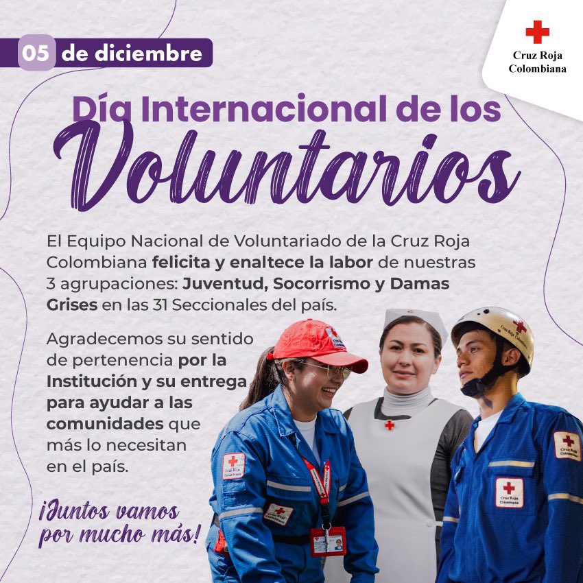 cruzrojacol's tweet photo. Hoy celebramos a los voluntarios de la Cruz Roja Colombiana y el mundo 🌎 cuyo altruismo y dedicación son la fuerza impulsora detrás de acciones que salvan vidas. ¡Gracias a todos los héroes que hacen posible nuestro impacto positivo en la comunidad! 🙏❤️🚨 #SomosCruzRoja https://t.co/7Xdak1w5T5