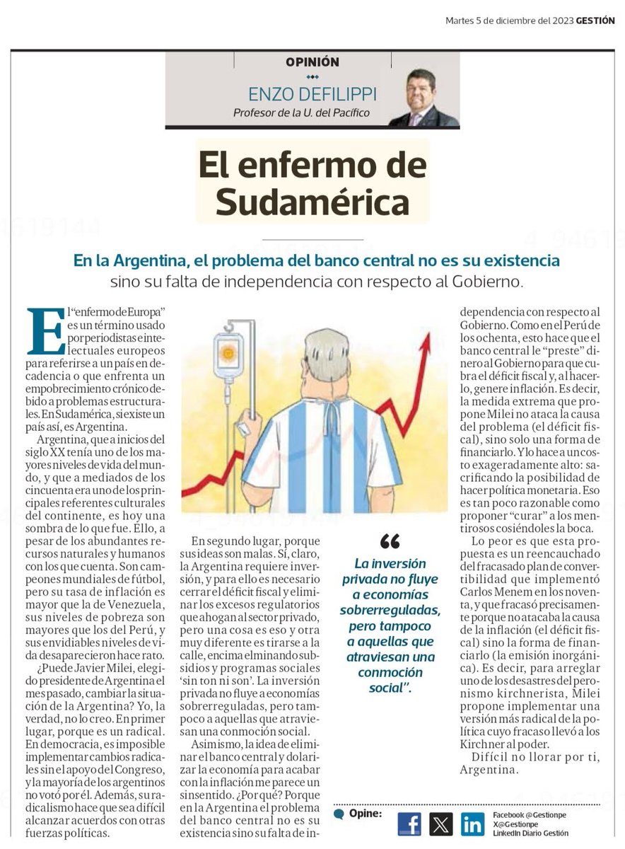 enzodef's tweet image. Mi columna de hoy es sobre #Argentina. Quisiera equivocarme, pero dudo que el radicalismo y las malas ideas de Milei traigan prosperidad a un país que vive en decadencia permanente.