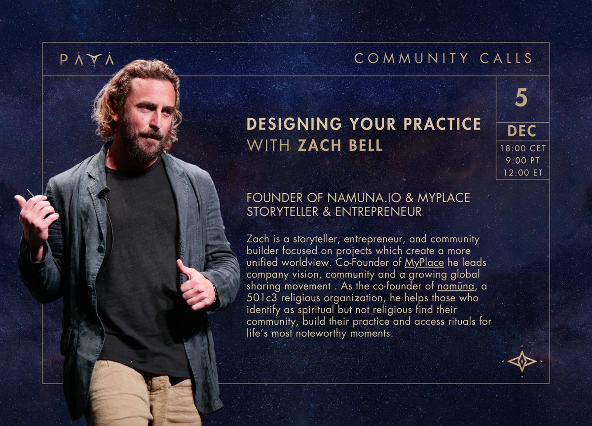 PAUA Community Call on DESIGNING YOUR PRACTICE
Guest speaker:<a href="/Zachmbell/">Zach Bell</a> 
Hosted by: <a href="/loic/">Loic Le Meur</a> 

Join us live today and be an active part of <a href="/Paualife/">Paua.life</a> podcast.

Tuesday, December 5, 2023
18:00 CET | 9:00 AM PT | 12:00 PM ET
👉 Zoom Link: us06web.zoom.us/j/87520417983