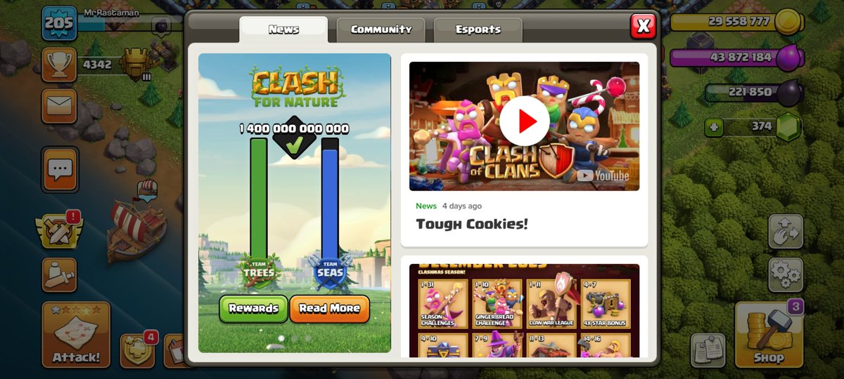 Anyone remember about #ClashForNature? 

Because of #CWL, ClashFest and December UpDate everyone forget about this Event 🙃🙃

*Amount of gold and rewards for score is so unbalance. Do you agree?

But 🌳 > 🌊
#TeamTrees #ClashOfClans #ClashOn