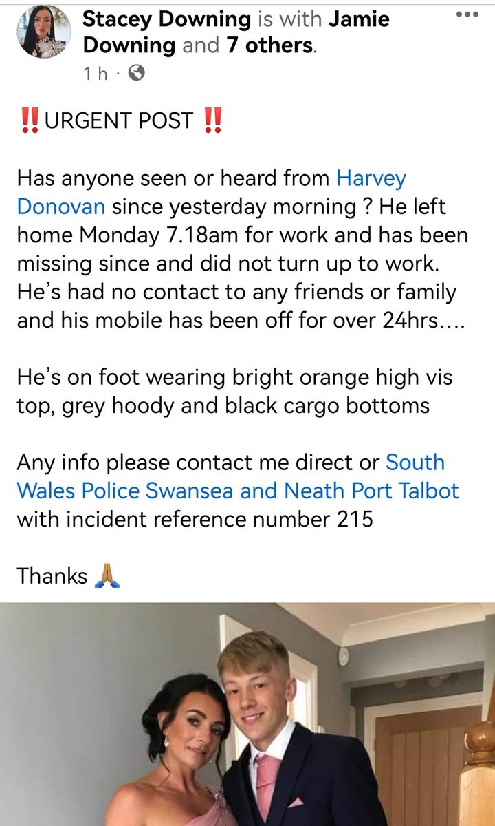 Anyone in the Port Talbot area that know or have seen Harvey in the last 24 hours then please get in touch. His Family are going out of their minds with worry.
