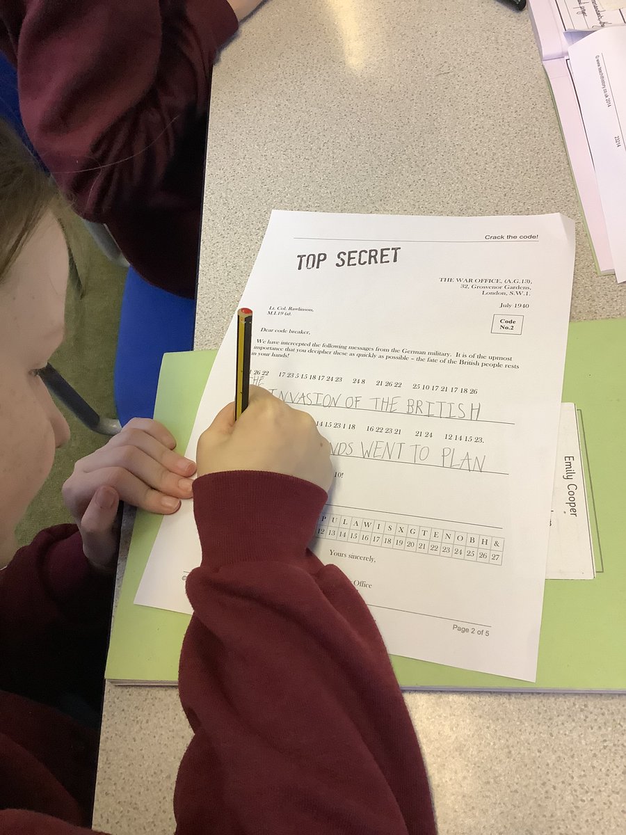 Year5Stradbroke's tweet photo. In History today, we had to crack the coded letter which was intercepted by the British in July 1940. #worldwartwo #crackthecode #historylearning
@StradbrokePri
@NashStradbroke
📸 https://t.co/FO3PQsTGM6