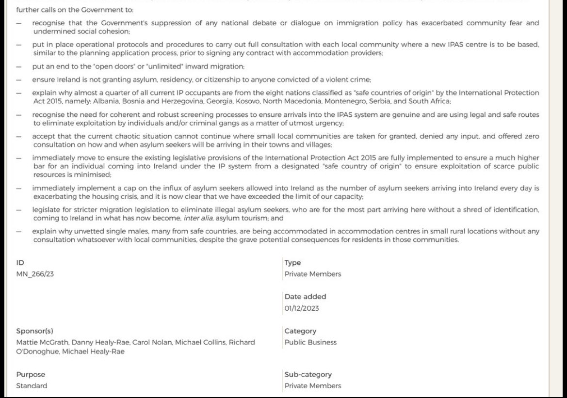 Tomorrow several independents have a motion on immigration. 

They’ve highlighted the crisis in numbers arriving here and accused the govt of undermining social cohesion. 

I urge you all to read this and share it around. 

#IrelandisFull