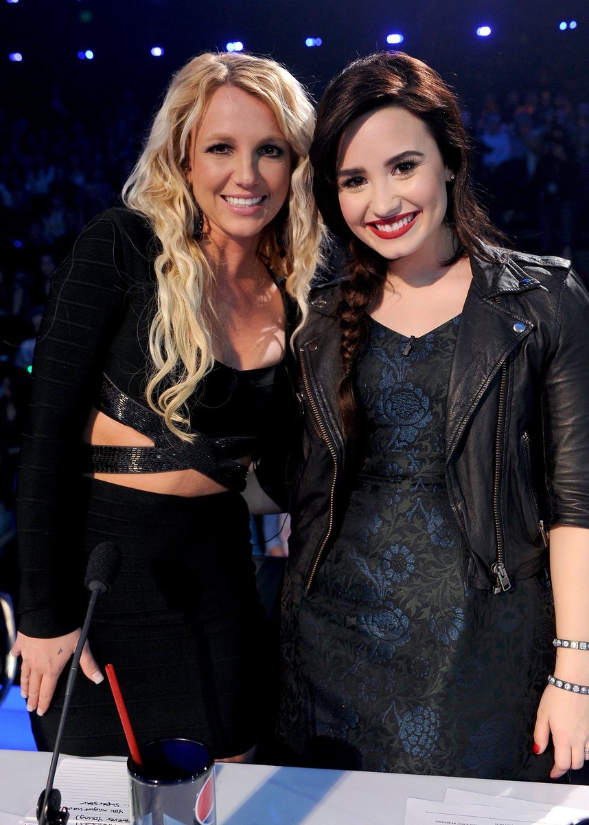 11 years ago today, Britney Spears and Demi Lovato during The X Factor USA  Live Shows, image size:858x1200