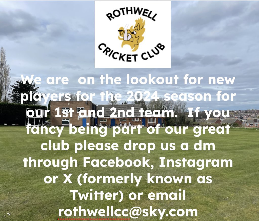 RothwellCricket's tweet photo. We are on the lookout for new players 👀 See below for how to get in touch if you are interested in joining our club 🏏 https://t.co/xbD9BwBzDp