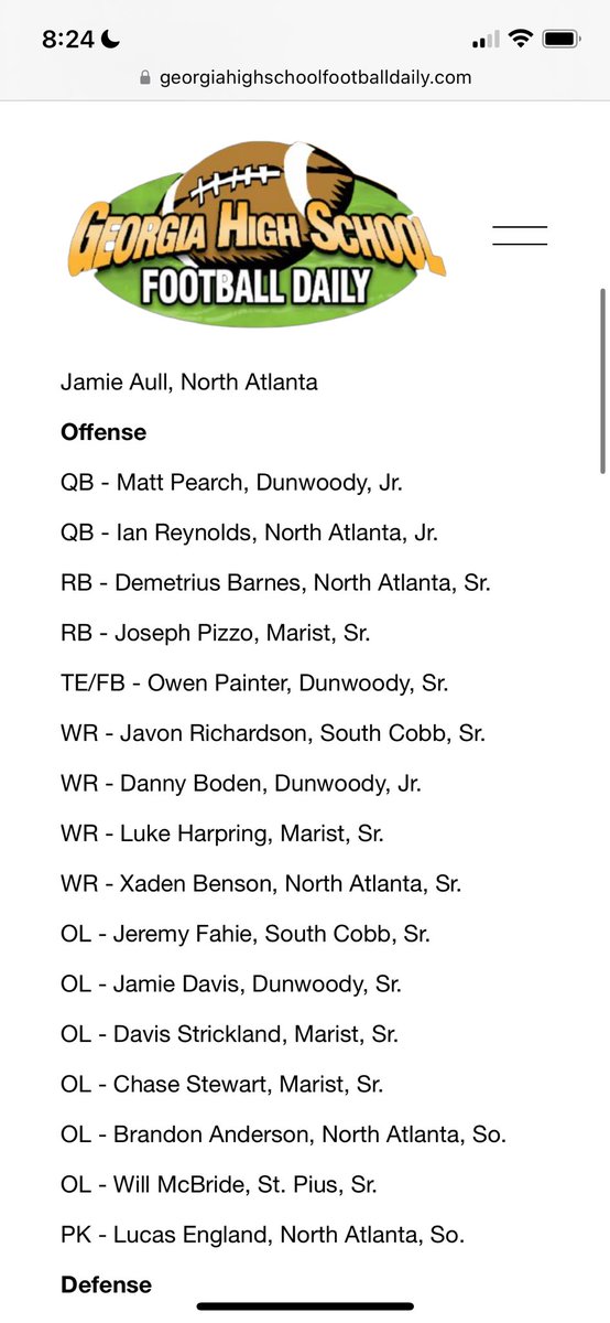 Thankful to be a 1st Team All Region Team RB again this year ! Congrats to my teammates on their accomplishments as well. <a href="/RecruitGeorgia/">Recruit Georgia</a> <a href="/coach_vj/">Vaughn Johnson</a> <a href="/MaristBooster/">Marist Athletics</a>