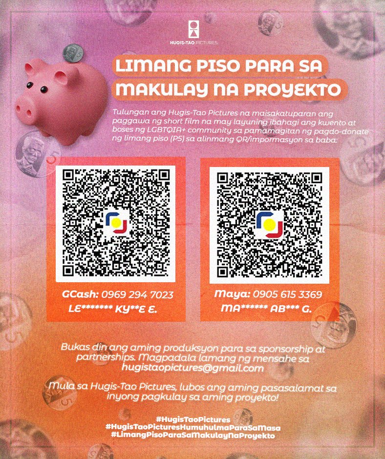 imkccon's tweet photo. Help us fund our short film project that aims to share the stories, amplify the voices, and break down barriers of the LGBTQIA+ community by donating your 5 pesos!

Together, let's be part of colorful social change. 🌈

#HugisTaoPictures #LGBTQIA
#LimangPisoParaSaProyekto https://t.co/OnQ3t3TfFS