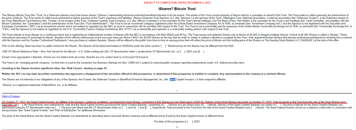 BitcoinNewsCom's tweet photo. JUST IN: BlackRock receives 💵 $100K as “seed capital” for its spot #Bitcoin ETF, selling 4K shares at a per-share price of $25.00 👀 https://t.co/4LO3orTLgb
