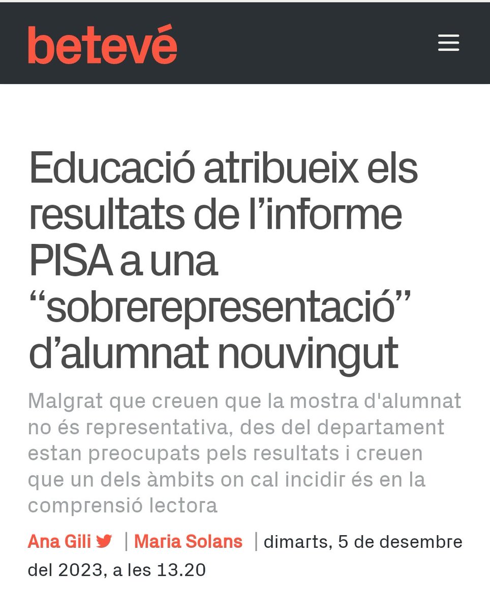 Lucas_Ferro_'s tweet photo. La conclusió del Govern a les dades demolidores del darrer informe PISA és assenyalar a l'alumnat nouvingut i culpar als examinadors del desastre. 

Cal un Govern capaç d'assumir el repte de reprendre el diàleg amb la comunitat educativa i posar recursos a l'educació pública. https://t.co/oXzEyR7UkL