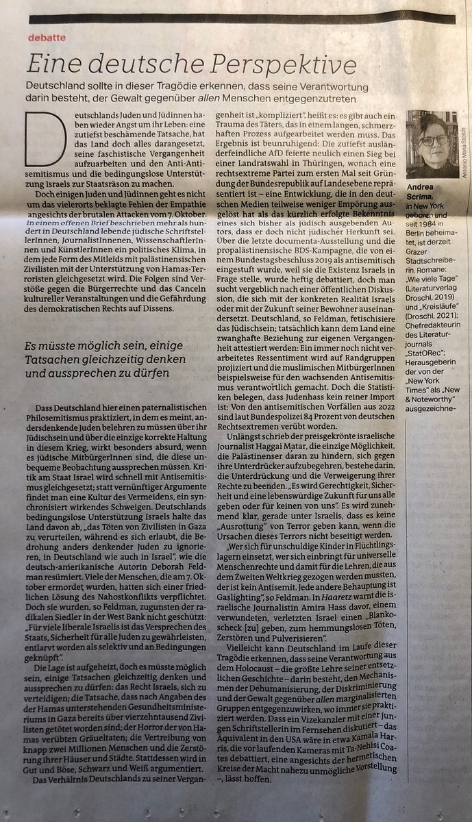 Andrea Scrima (@a_scrima) on Twitter photo Here's an abridged German version of the essay "A German Perspective," published yesterday in the taz — you can read the (somewhat longer) English version here: andreascrima.wordpress.com/.../a-german-p… #gaza #israel #antisemitism #deutscheverantwortung #palestine #palästina #Gazastreifen Here's an abridged German version of the essay "A German Perspective," published yesterday in the taz — you can read the (somewhat longer) English version here: andreascrima.wordpress.com/.../a-german-p… #gaza #israel #antisemitism #deutscheverantwortung #palestine #palästina #Gazastreifen
