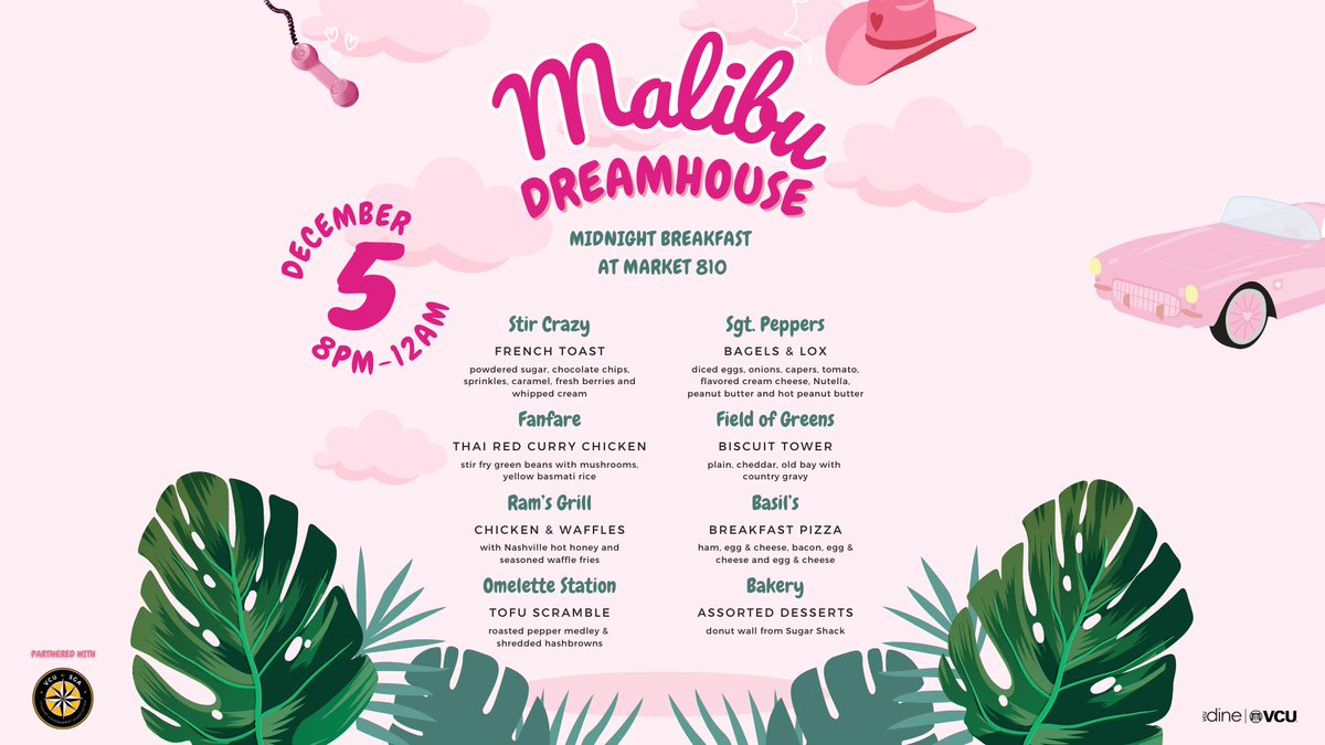 VCU_Dining's tweet photo. Midnight Breakfast will be a dream[house] come true. 🏖️🌴Join us TONIGHT, 8 pm - midnight! 🥞🍳

#VCU #VCURams #VCUDine #VCUDining #LetsGoVCU https://t.co/YekRbg2kYj