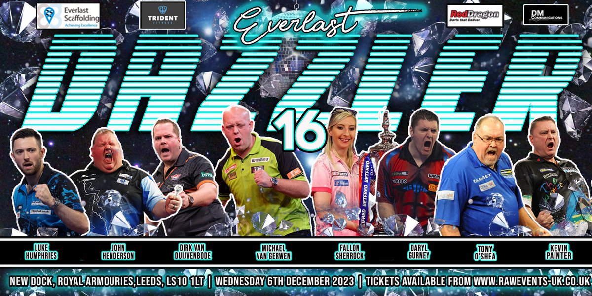 MODUS Event | DAZZLER 16 Leeds – December 6th 2023 Back at the glorious royal armouries in Leeds with a fantastic line up of darting talent. Catch @Mvg180, @LukeH180, @Superchin180 and more! 🎯 All playing on the Winmau Blade 6 Get your tickets now ➡️ bit.ly/3rHafzZ