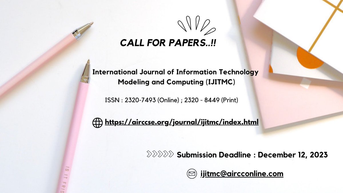 IJITMCjournal's tweet photo. #informationtechnology #technology #it #cybersecurity #tech #computerscience #programming
International Journal of Information Technology, Modeling and Computing(IJITMC) 
Webpage URL -https://t.co/t6hRyIhugD
Submission Url-https://t.co/rg04ZJJkVR https://t.co/IaC6zmOB3J