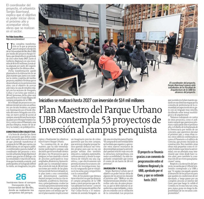 <a href="/elsurcl/">Diario El Sur</a> destaca Plan Maestro de Parque Urbano UBB contempla 53 proyectos de inversión al campus penquista