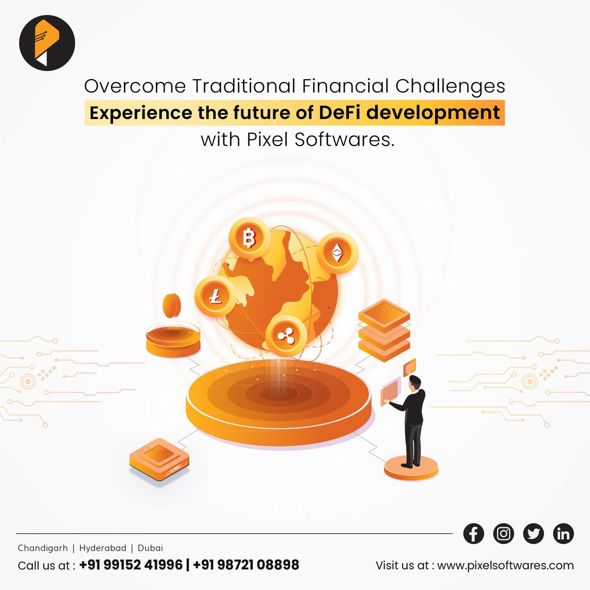 SoftwaresPixel's tweet image. Unlock the potential of decentralized finance with PixelSoftwares! 🌐💰We offer top-notch DeFi development services, revolutionizing the way you interact with financial services. Let's build the future of finance together!🚀✨ #PixelSoftwares #defidevelopment #FinancialInnovation