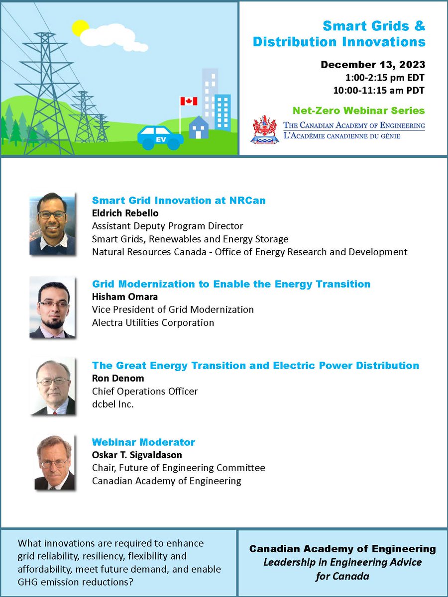 CAE is pleased to invite you to its latest webinar in the CAE Net-Zero series:
 
Smart Grids &amp; Distribution Innovations
December 13, 2023
1:00-2:15 pm EDT | 10:00-11:15 am PDT

Register here: us06web.zoom.us/webinar/regist…