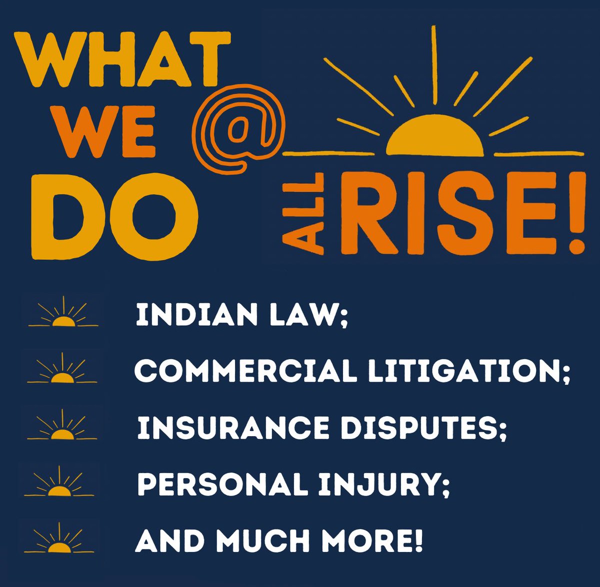 ☀️Launch is less than a month away☀️ 

Come January 1, 2024, here’s what we’ll be doing. 

#AllRise! #ElevateYourRepresentation #LawFirm #LegalCoop #IndianLaw #Litigation #Insurance #PersonalInjury #Oklahoma