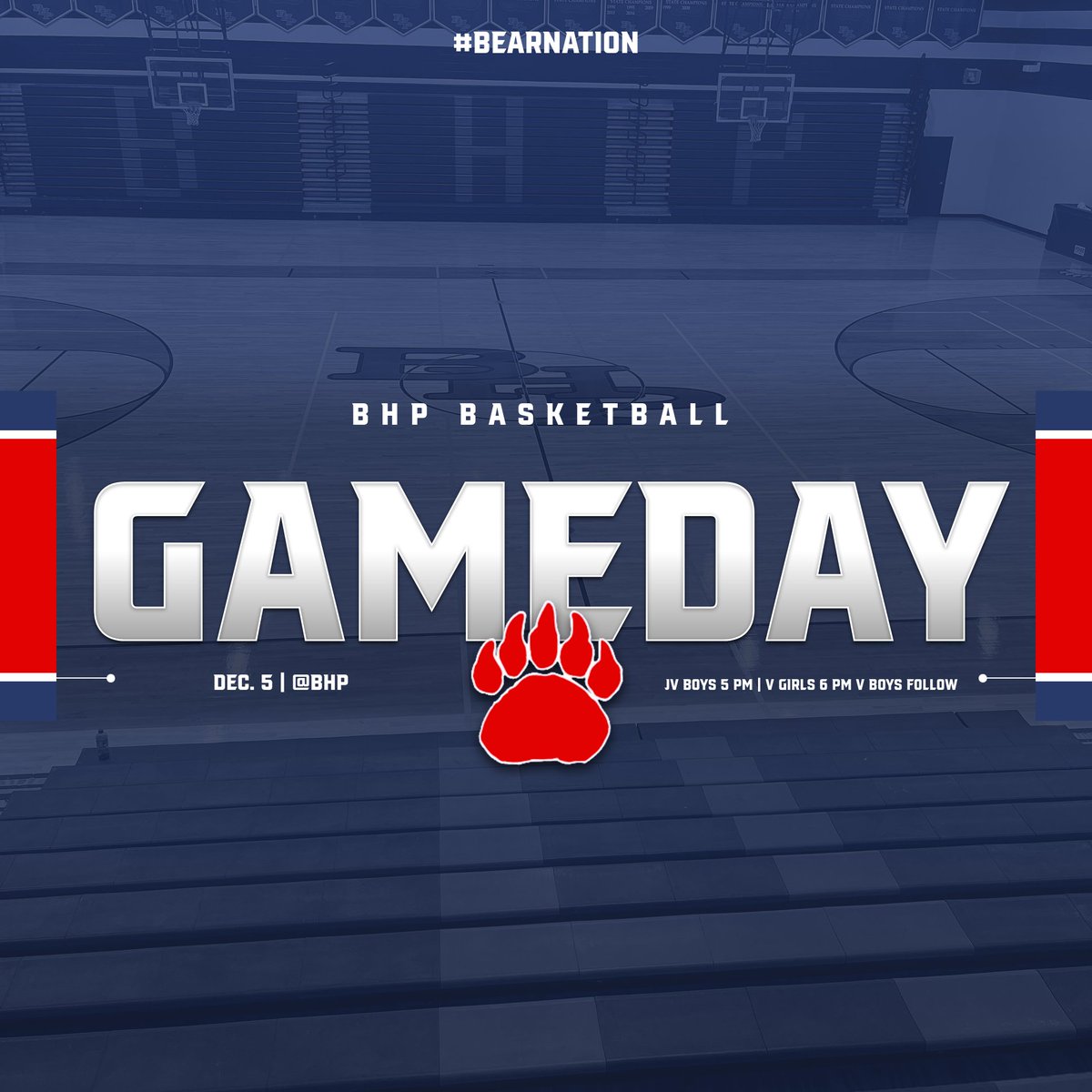 BHPBearNation's tweet photo. The Bears host Liberty tonight. JV Boys will play in the Auxiliary gym at 5:00. Varsity Girls play at 6:00 in the Main Gym with the Varsity Boys following at 7:30. Go Bears! https://t.co/ex1ijsX5gt
