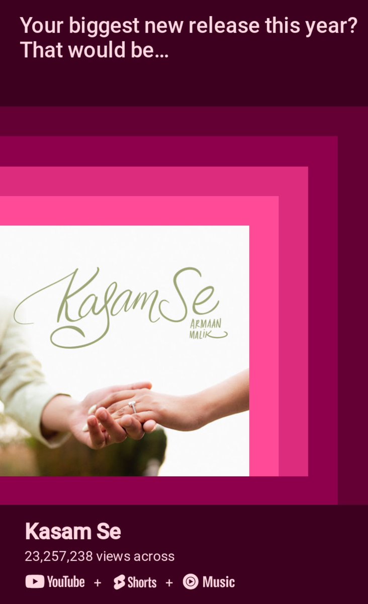 This makes me so so happy. A massive thank you to my YouTube audience. These numbers are MINDBOGGLING!!! 😲🔥 oh and thank you for making ‘KASAM SE’ my biggest new release this year. It’s a special one 🥹

#2023ArtistRecap <a href="/YouTube/">YouTube</a> <a href="/YouTubeIndia/">YouTube India</a> <a href="/YouTubeMusic/">YouTube Music</a>