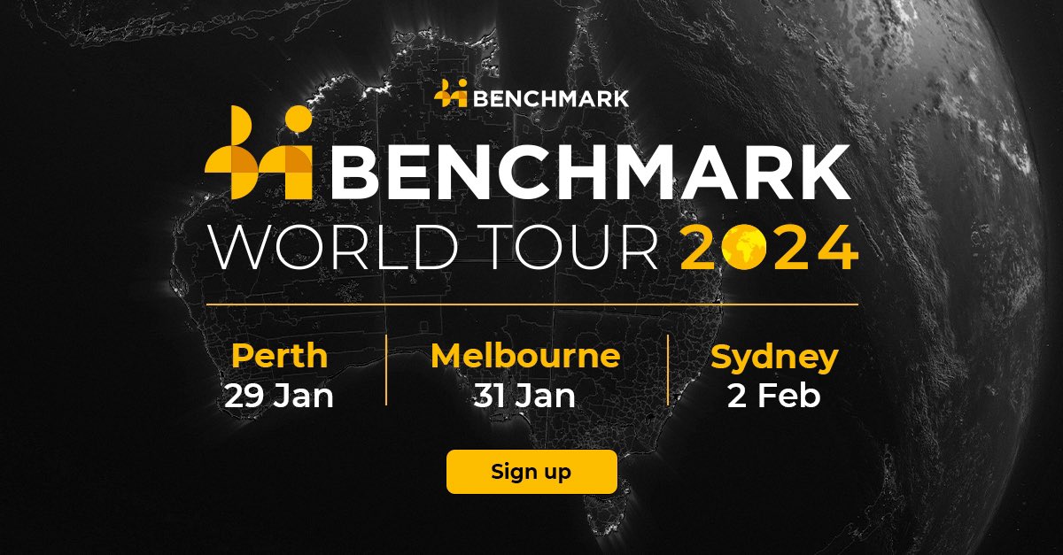 🚨 Australia 🇦🇺 it’s good to be back… 

The Benchmark World Tour 2024 will kick off in our spiritual home, Australia. Join Team Benchmark, free:

🌍 Perth, Mon 29 Jan: benchmarkevents.benchmarkminerals.com/worldtourperth

🌍 Melbourne, Weds 31 Jan: benchmarkevents.benchmarkminerals.com/worldtourmelbo…

🌍 Sydney, Friday 2 Feb: