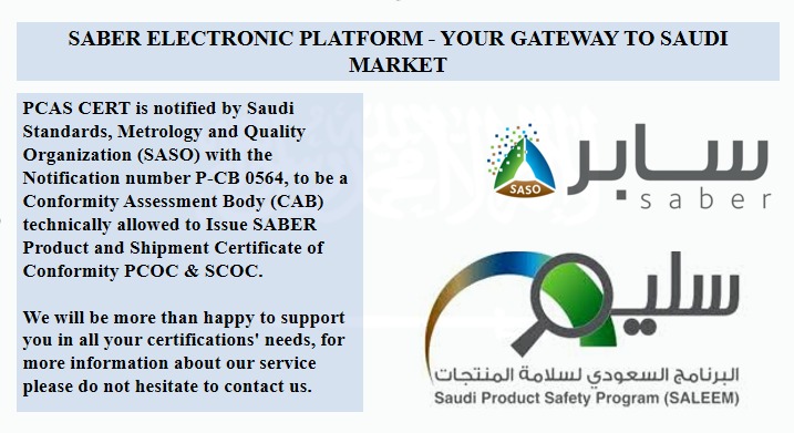 PCASCERT's tweet image. ARE YOU LOOKING FOR PRODUCT CERTIFICATION ?

PCAS can provide you with a complete SABER certification services, which will enable you to fulfill the main requirements for export/Import your products to KSA. 
Contact us : ashok.kumar@pcas-cert.com 
+971 58 961 6525
#PCAS #saso