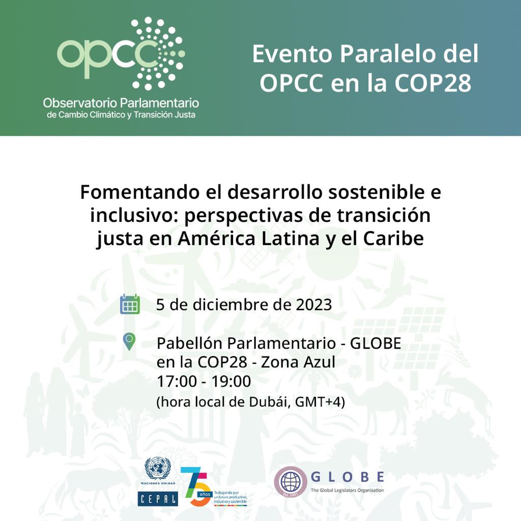 DiputadaRequena's tweet image. #COP28 | En minutos estaré como oradora en evento paralelo d #OPCC:"Fomentando el desarrollo sostenible e inclusivo: perspectivas d transición justa en América Latina y el Caribe", en marco d la @COP28_UAE.
🚩Pabellón Parlamentario #GLOBE intnal.
🖥️En vivo youtube.com/channel/UCLUmQ…