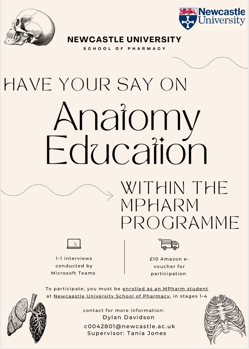 Tania Jones ๐โโ๏ธ (@taniastablets) on Twitter photo <a href="/NCL_Pharmacy/">Newcastle Pharmacy</a> please re-tweet: any MPharm students interested in helping us to shape our anatomy curriculum - please contact Dylan (see flyer) to earn an Amazon voucher in time for Christmas! ๐ <a href="/NCL_Pharmacy/">Newcastle Pharmacy</a> please re-tweet: any MPharm students interested in helping us to shape our anatomy curriculum - please contact Dylan (see flyer) to earn an Amazon voucher in time for Christmas! ๐
