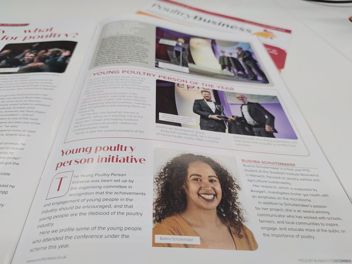 BushyBio's tweet image. I&apos;m extremely grateful to receive the Young Person&apos;s Poultry Initiative to attend #EPIC2023

It brought a smile to my face to see myself featured in this month&apos;s Poultry Business magazine, along with many other young poultry enthusiasts 🐣

#PoultryNews