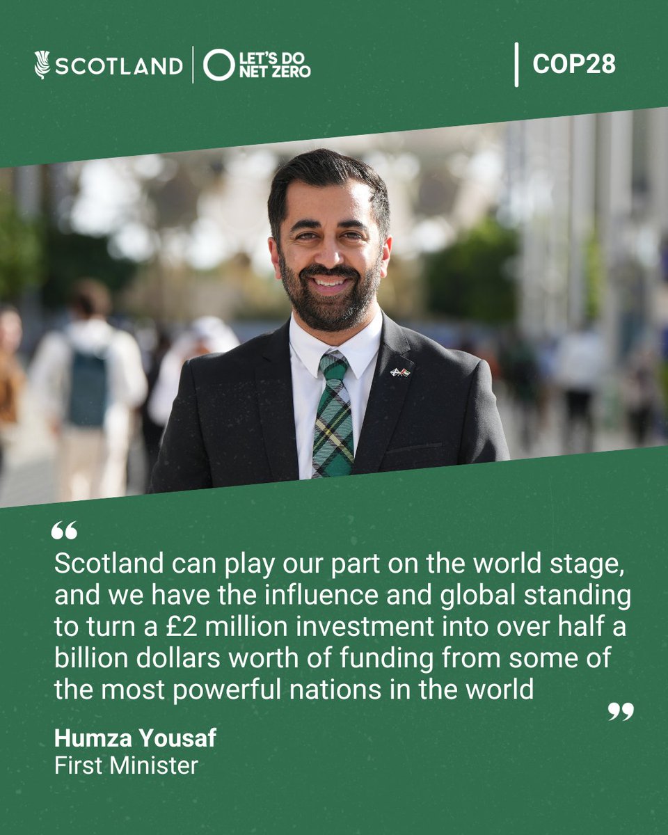 ScotGovFM's tweet image. At #COP26 in Glasgow, Scotland became the first developed nation to pledge #LossAndDamage funding.

First Minister @HumzaYousaf said @ScotGov leadership has helped unlock over $650 million investment at #COP28, showing the value of our international voice.
gov.scot/news/first-min…