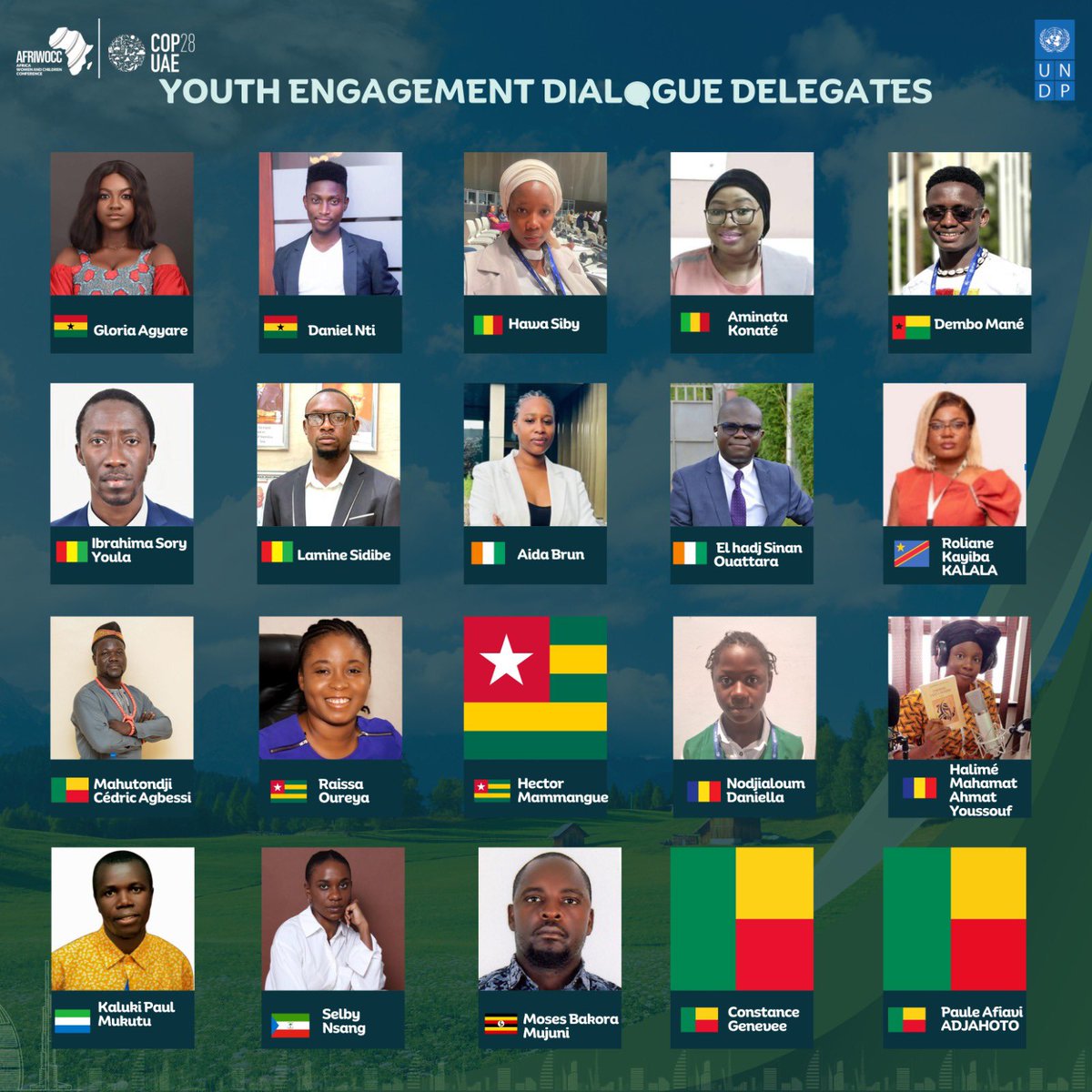 UNDPAfrica's tweet photo. Join us live as these exceptional 48 youth delegates from #Africa, supported by @UNDP &amp; @afriwocc_, take center stage at #COP28.

Their voices will drive impactful #ClimateAction, ignite change &amp; shape a sustainable tomorrow. 

Live➡️https://t.co/1bwYqC0dCC

#FutureIsPossible https://t.co/uVJKBqHeNt