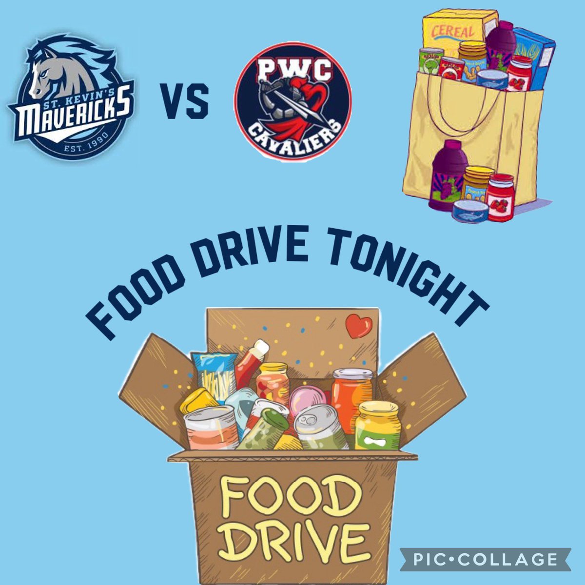 FOOD DRIVE and money donation tonight . Big game against pwc for a rematch @7:30 📍Goulds Arena tonight let’s keep the win streak going  9-1 #bethere #bringthenoise #beloud #bleedblue💙 #giddyup Go Mavs🐴 <a href="/skhmavericks/">St Kevin's High</a> <a href="/PWCicehockey/">PWC Cavaliers Ice Hockey</a>