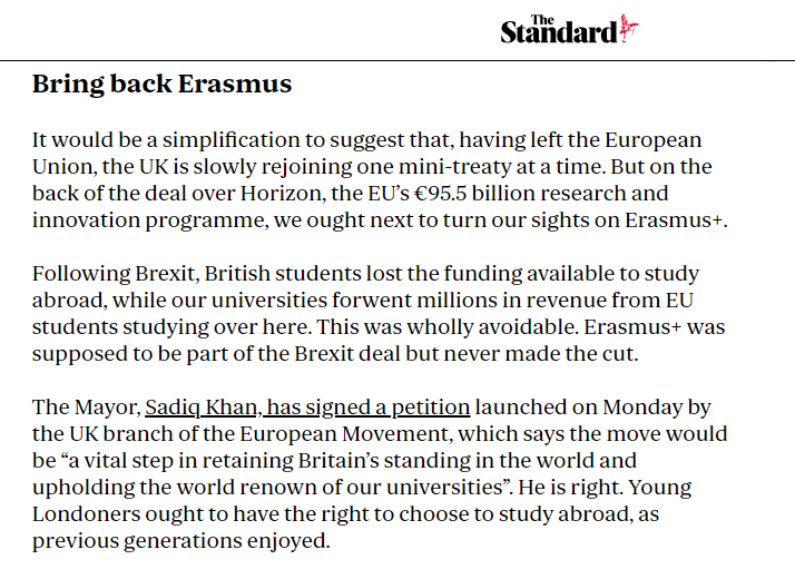 mikegalsworthy's tweet photo. The @EveningStandard backs our campaign to bring back Erasmus. 👏👏👏

Please sign the petition here --> https://t.co/QE8UxihVqH https://t.co/YfUye1yQQX