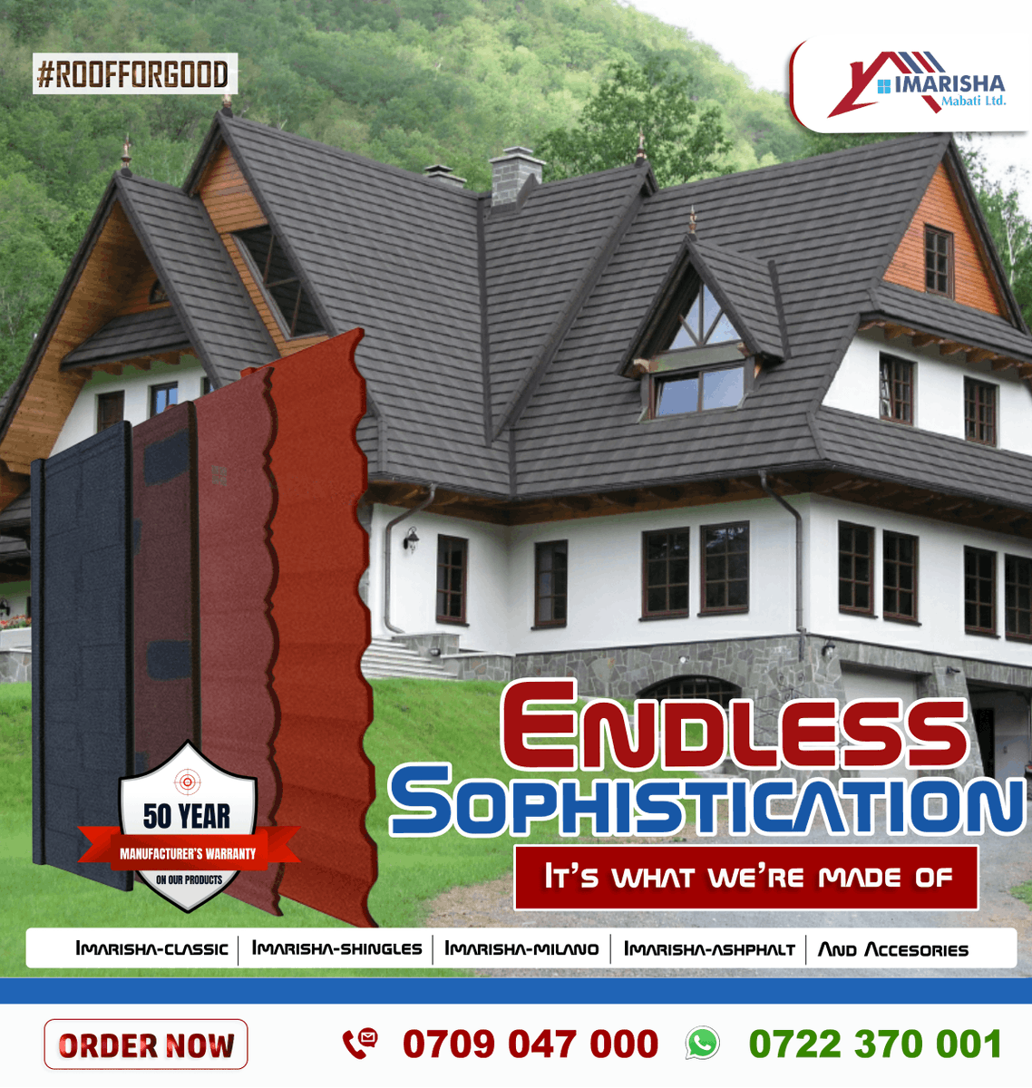 Enjoy #𝑬𝒏𝒅𝒍𝒆𝒔𝒔𝑺𝒐𝒑𝒉𝒊𝒔𝒕𝒊𝒄𝒂𝒕𝒊𝒐𝒏 with world class roofing systems that come with an unbeaten 50 years written warranty. 

With a wide range of colors &amp; profiles available for your #𝑫𝒓𝒆𝒂𝒎𝑹𝒐𝒐𝒇. The possibilities are beyond comparison.