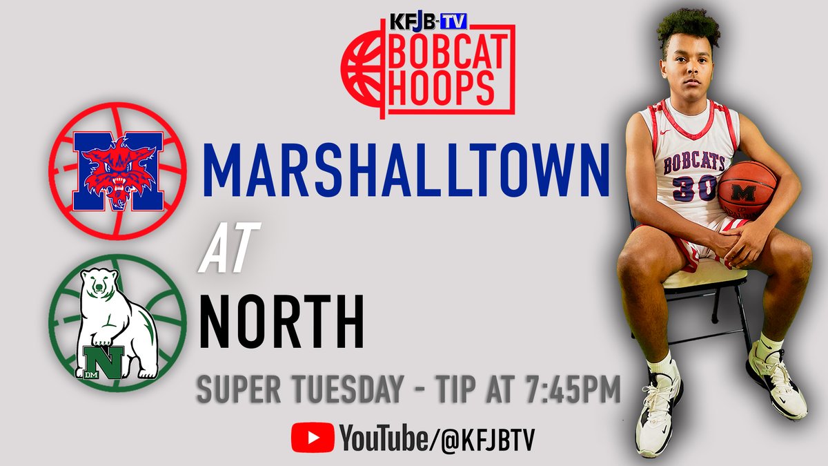 🏀 Gameday for <a href="/MHSBobcatHoops/">Marshalltown Boys Basketball</a> as they travel to Des Moines for an <a href="/iowa_alliance/">Iowa Alliance Conference</a> matchup.

🆚 <a href="/nhspolarbears/">North Activities</a>  
⏰Countdown to Tipoff starts at 7:15 pm  
🎙️ Brandon Lewis 
📺 Youtube.com/@KFJBTV