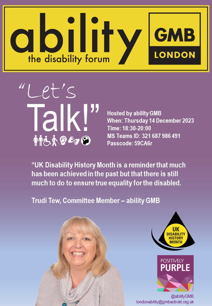 Committee Member of ability GMB (London), Trudi Tew sharing what UKDHM means to her. Join us 14 December. 🖤💛🖤 More Information below
#UKDHM #UKDHM2023