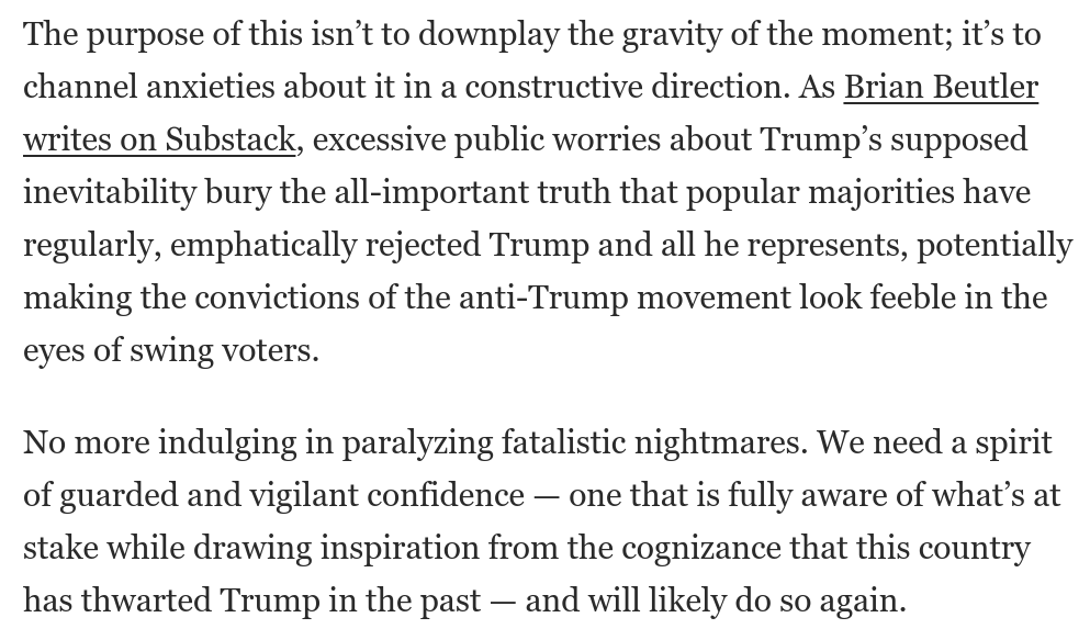 GregTSargent's tweet photo. No more paralyzing fatalism. We need a spirit of guarded and vigilant confidence, one that is fully aware of what’s at stake while drawing inspiration from the cognizance that we have thwarted Trump in the past — and will likely do so again. 7/7

https://t.co/yNkplbHaL0 https://t.co/gjeqQExrtX