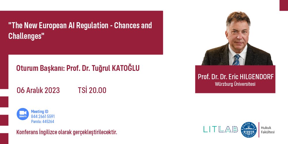 🗓️ 6 Aralık #Çarşamba 🕒 20.00
☑️ Düzenleyen: <a href="/khaslitlab/">LIT LAB</a> 
💬 Eric HILGENDORF
▶️ Zoom yayın bilgileri görseldedir.

📢 Yaklaşan diğer hukuk etkinlikleri: turkiyehukuk.org/etkinlik/ 
🔹Bizi takip edin: linktr.ee/turkiyehukuk 
#Cumhuriyetimiz100Yaşında 🇹🇷