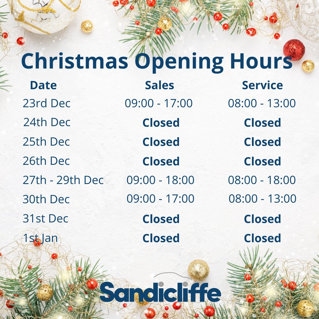 Get into the holiday spirit with us! Check out our Christmas opening times for 2023 and plan your visit or take advantage of our services during the festive period. 🎄 #Christmas2023