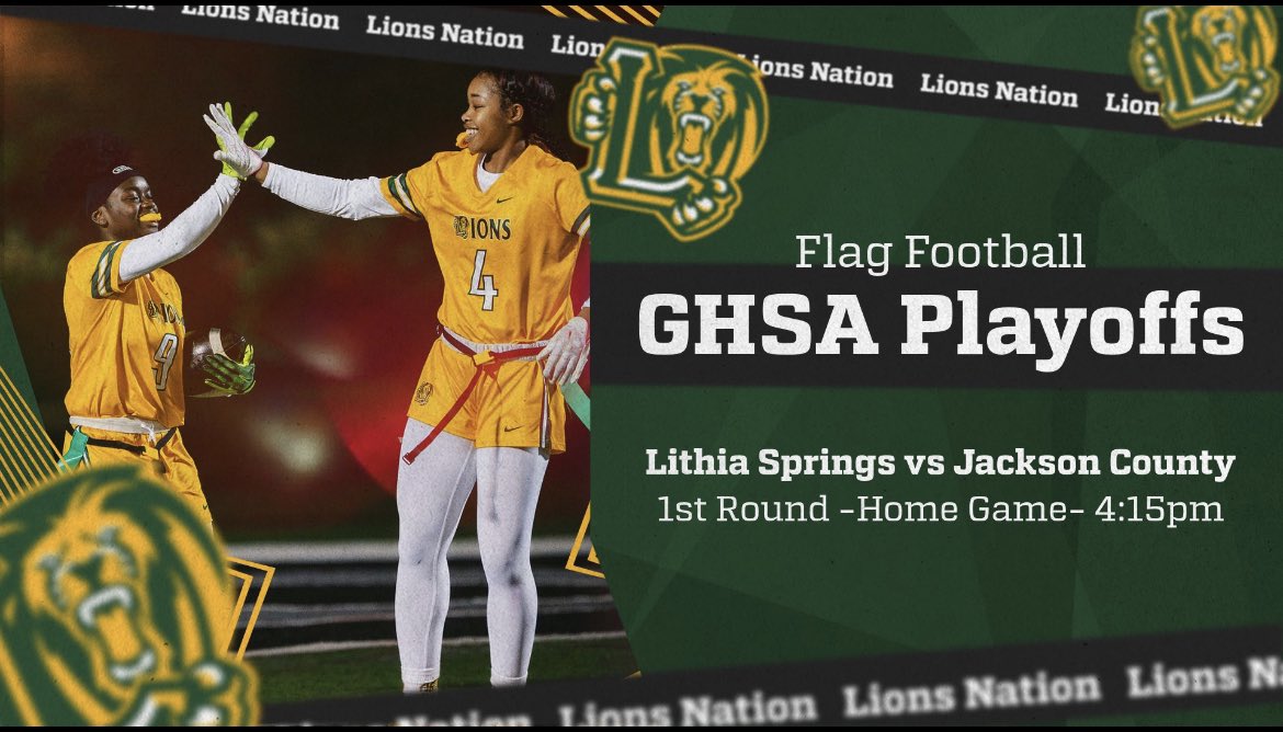 LSHS Flag Football (@lshs_flag) on Twitter photo Game Day today!!! Come support your Lions🦁 <a href="/SpringsLithia/">Lithia Springs Athletics</a> <a href="/KendraPleasant1/">Kendra Pleasants</a> <a href="/Just1Three/">Tre’ Hightower 🤟🏾</a> Game Day today!!! Come support your Lions🦁 <a href="/SpringsLithia/">Lithia Springs Athletics</a> <a href="/KendraPleasant1/">Kendra Pleasants</a> <a href="/Just1Three/">Tre’ Hightower 🤟🏾</a>