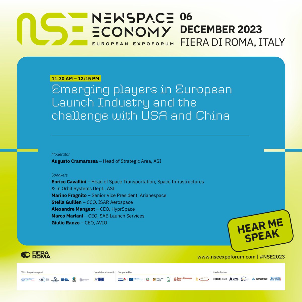 SAB Launch Services (@sab_ls_official) on Twitter photo Are you at the NSE ExpoForum 2023 in #Rome tomorrow?
Follow Marco Mariani, CEO of <a href="/SAB_LS_Official/">SAB Launch Services</a> will be presenting our views of the global launch industry.
Great round table including Enrico Cavallini, Marino Fragnito, Giulio Ranzo...
#NSE2023 Are you at the NSE ExpoForum 2023 in #Rome tomorrow?
Follow Marco Mariani, CEO of <a href="/SAB_LS_Official/">SAB Launch Services</a> will be presenting our views of the global launch industry.
Great round table including Enrico Cavallini, Marino Fragnito, Giulio Ranzo...
#NSE2023
