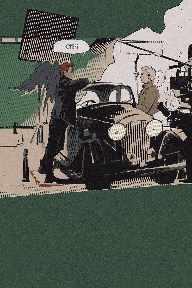 ParyerX's tweet photo. #goodomens2 #aziracrow #GoodOmensFanArt 
片场照的速写2  在尝试与设计结合 https://t.co/MCUFiVh7zx
