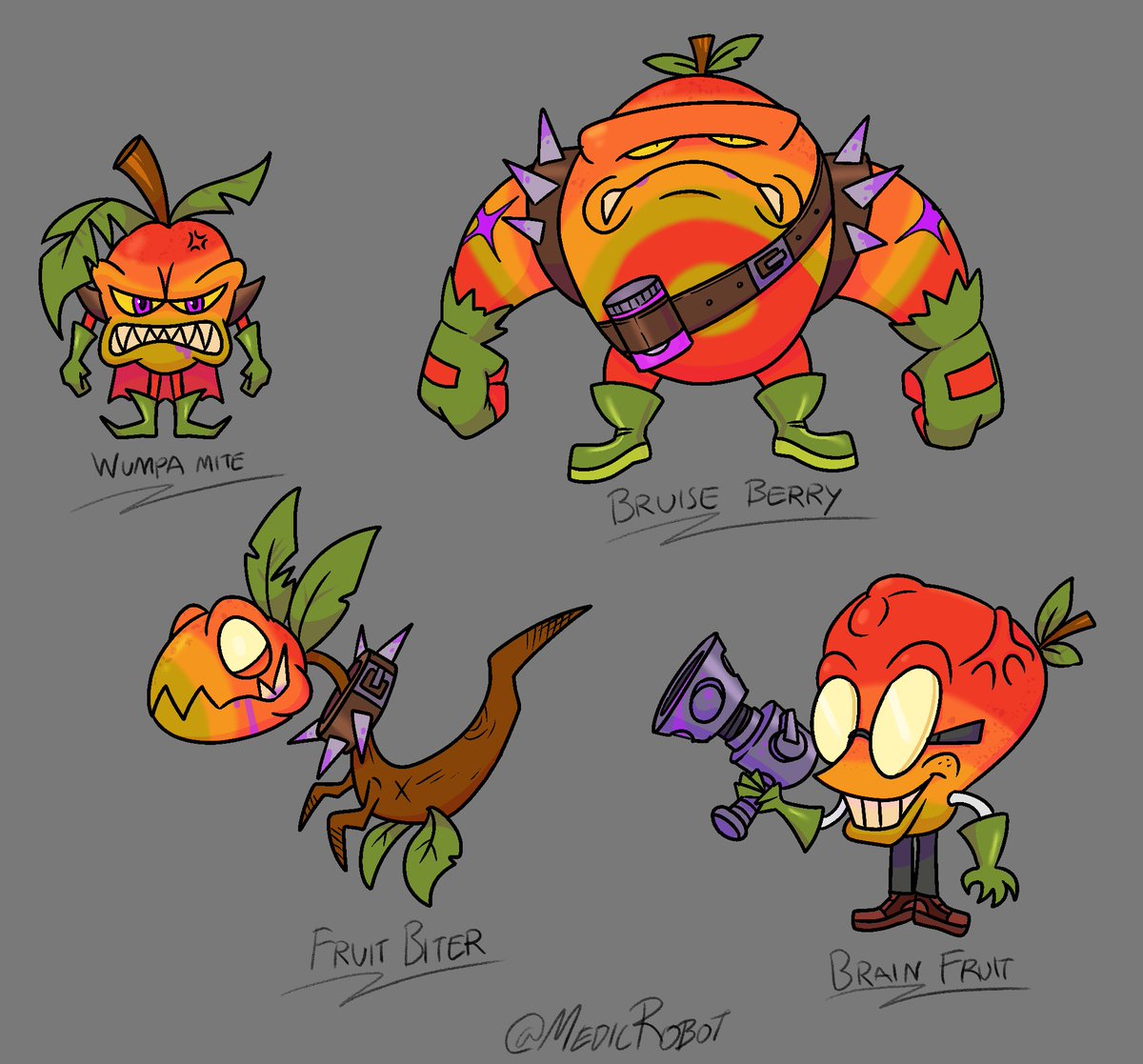 I was thinking about that old living Wumpa fruit concept from CTRumble and Willie Wumpa Cheeks and decided to sketch out different kind of 'living Wumpa' ideas. #CrashTeamRumble #CrashBandicoot