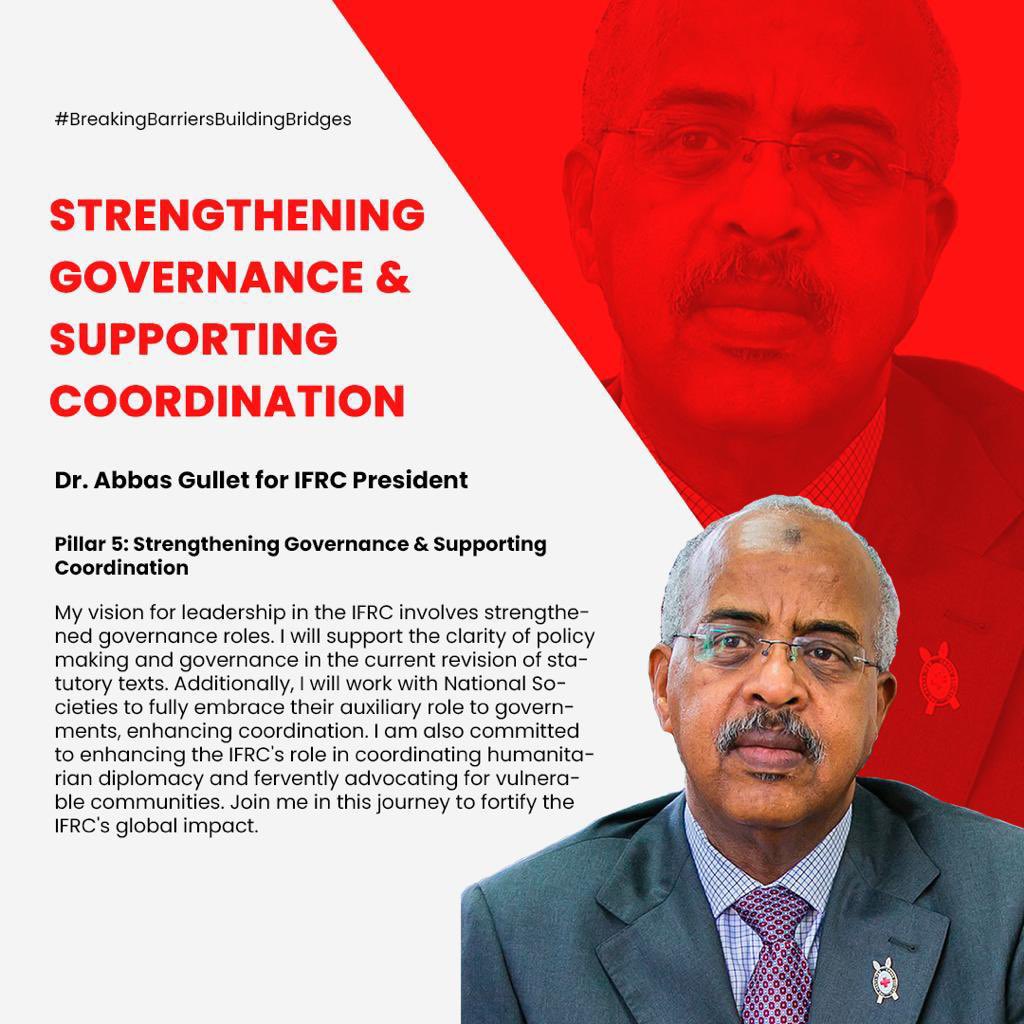 Abbas_Gullet's tweet photo. Over the past few weeks, I have shared the pillars outlining my vision for the IFRC presidency.

Pillar 5 of my campaign, as outlined here, is equally crucial.

If elected, I urge you to hold me accountable.

Let us work together for a stronger IFRC. https://t.co/7ULgbn9LJD