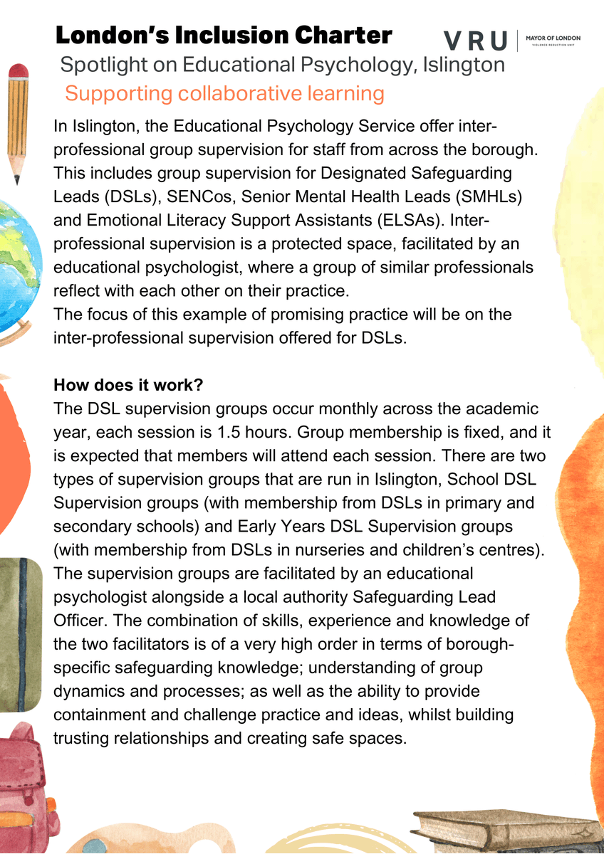 LDN_VRU's tweet photo. 🏫 Who helps those supporting young people? Our #PromisingPractice series on inclusion focuses on educational psychology @IslingtonBC  

🤝 Hear about the professional support offered to safeguard leads and SENCOs to help them in their work with children.
#LondonsInclusionCharter https://t.co/2G3bKLlgeQ