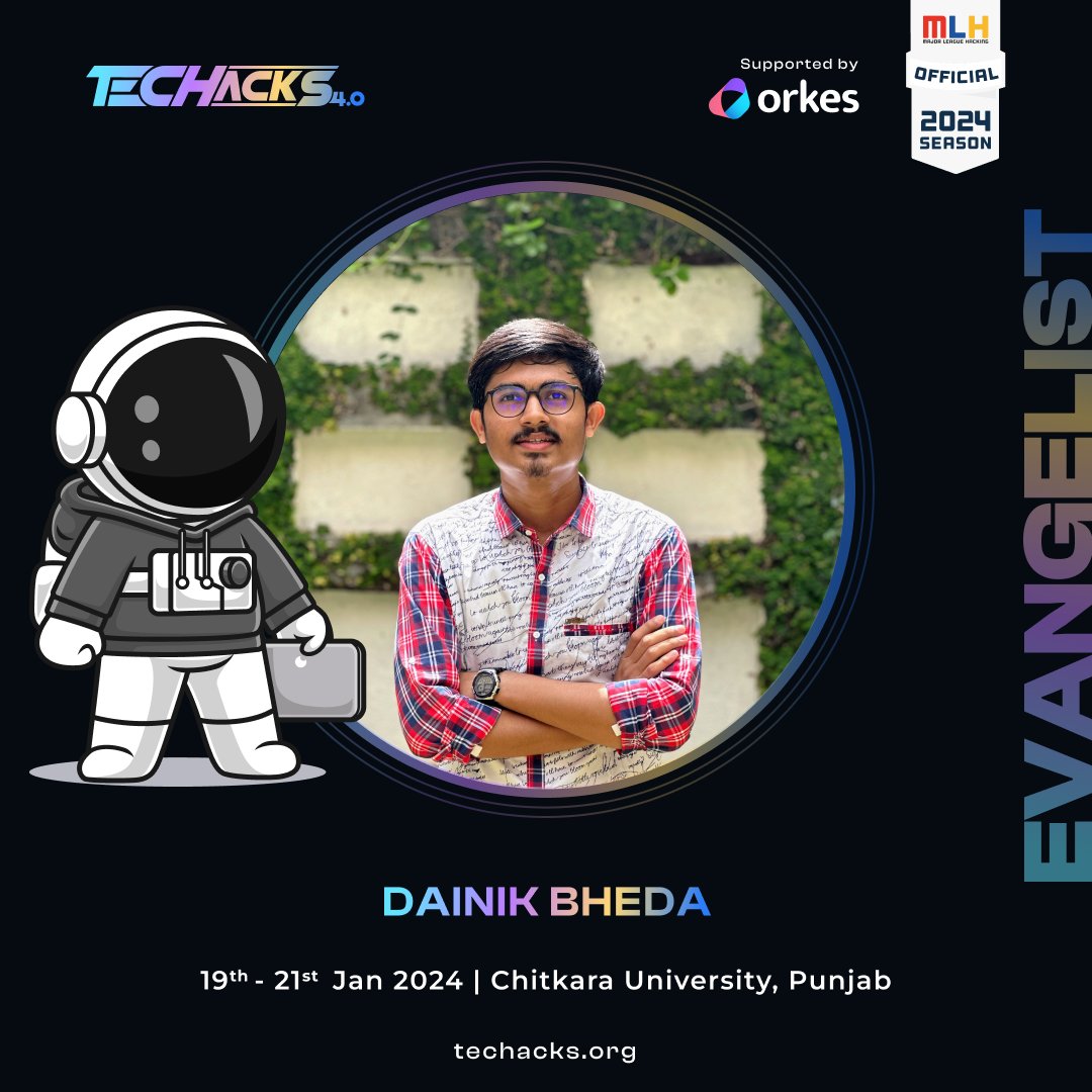 Dainik_Bheda's tweet image. Hey! 🎉 I&apos;m thrilled to inform you that I&apos;ve been accepted as a Hackathon Evangelist for Techacks 4.0 Thrilled to embark on this journey, bringing positive vibes and contributing to the hacker community in a BIG way! 🌟#techacks4.0 #mlh @techackscu #community @orkesio #GitHub