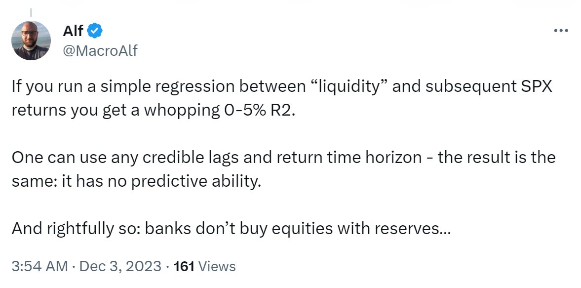dharmatrade's tweet image. It&apos;s widely acknowledged that $SPX and #NetLiquidity are at times correlated (as they currently are and have been since Oct 1st).

A common criticism is that #NetLiquidity doesn&apos;t lead $SPX. (See notes below from @DiMartinoBooth, @TXMCtrades, and @MacroAlf).

Rule:
If two things…