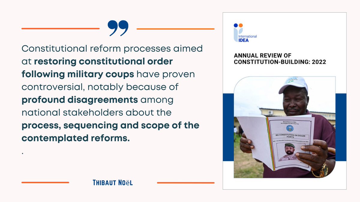 🛠️ Refurbish or replace? 🔄

📚 In the 2022 Annual Review of Constitution-Building, <a href="/ThibautNoel3/">Thibaut Noël</a> examines post-coup constitution-making in #Mali and #BurkinaFaso, addressing the pivotal choice between amending and replacing the current #constitution.

🔗 buff.ly/3NedOWh