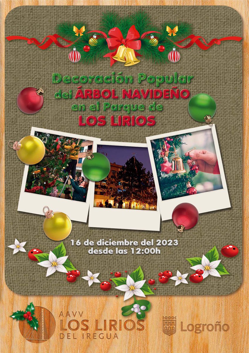 aavvloslirios's tweet photo. @AytoLogrono @FVECINALESRIOJA @CarrefourES Y, por supuesto, ven a decorar el árbol con nosotros y trae tu carta al paje real. https://t.co/dW4hyUIfzw