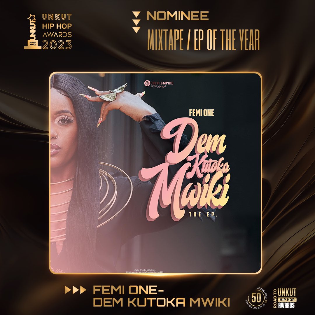 #RoadToUHHA23 #UnKutHipHopAwards23 
Mixtape/EP of the Year:

<a href="/groovyjowhoiis/">GroovyJo</a> - Pressure
<a href="/jodyefaneto/">BIG BRRR!!!</a> - Bigger Than Biggie
Shazzy B - Boss Lady Shazzy B I
<a href="/Femi_One/">Femi One</a> - Dem Kutoka Mwiki